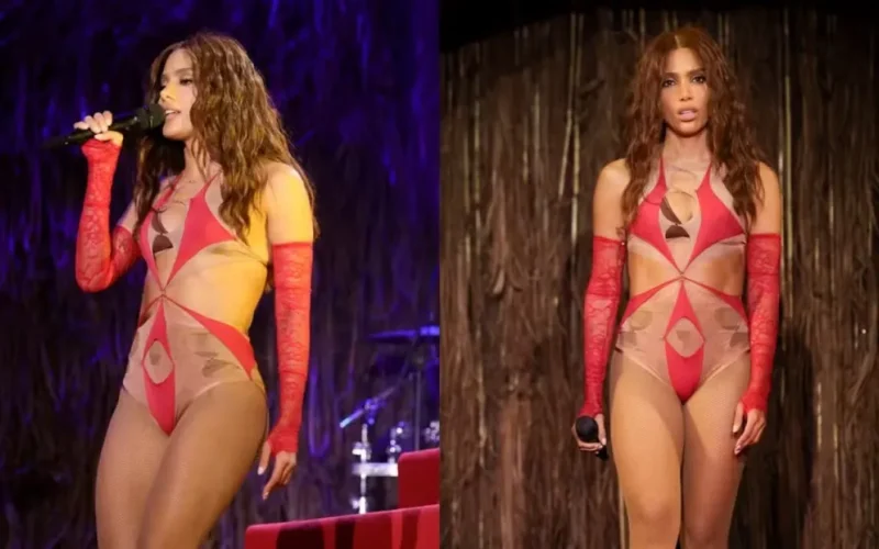 Anitta troca roupa no palco e estreia turnê com body ultracavado